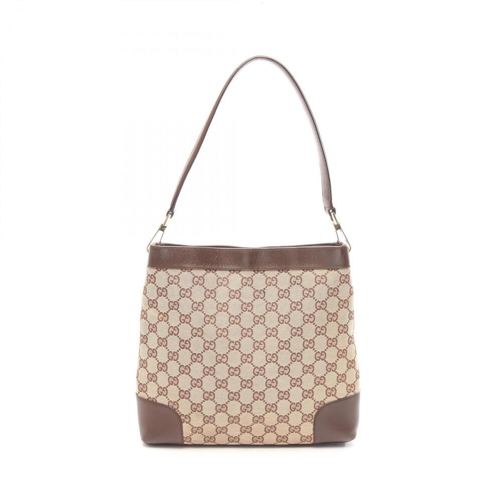 Gucci Abbey GG Canvas Leather Shoulder Bag Tan Brown